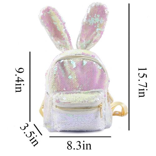  Leomoste Women Cute Rabbit Ears Backpack Sequins Shoulder Bag Travel Daypack