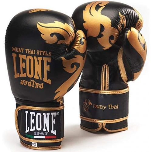  Leone Boxing Leone 1947 Boxing Gloves Muay Thai Leather MMA Muay Thai Kick Boxing K1 Karate Training Sparring Punching Gloves (Black 16oz)