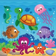 Leowefowa 8x8ft Vinyl Backdrop Underwater World Cartoon Photography Background Undersea Coral Fish Bubbles Scene Mysterious Fancy Backdrop Children Kids Portraits Photo Studio Prop