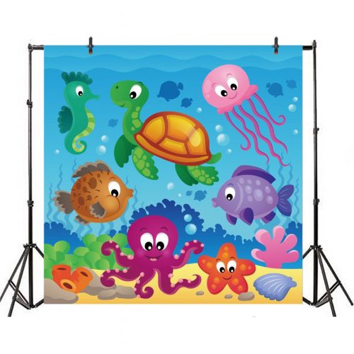  Leowefowa 8x8ft Vinyl Backdrop Underwater World Cartoon Photography Background Undersea Coral Fish Bubbles Scene Mysterious Fancy Backdrop Children Kids Portraits Photo Studio Prop