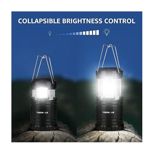  Lepro LED Camping Lanterns Battery Powered, Collapsible, IPX4 Water Resistant, Outdoor Portable Lights for Emergency, Hurricane, Storms and Outages