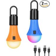 Lepro LED Rechargeable Camping Lantern, 7 White and RGB Light Modes, Camping Essentials, Hanging Light Bulbs with Clip Hook for Camping, Christmas, Decorations, Emergency, USB Cable Included, 2 Packs