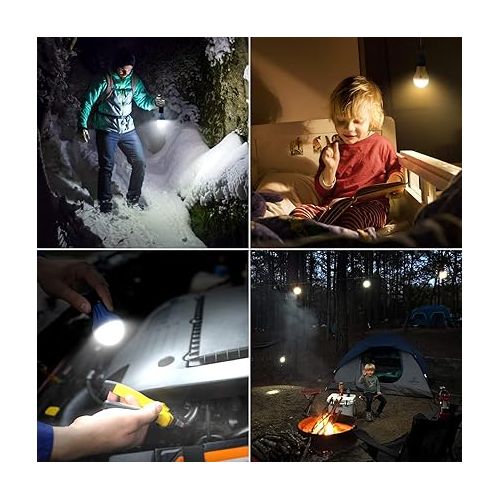  Lepro LED Camping Lantern, Camping Essentials, 3 Lighting Modes, Hanging Tent Light Bulbs with Clip Hook for Camping, Hiking, Hurricane, Storms, Outages, Collapsible, Batteries Included, 4 Packs