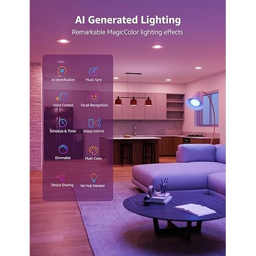  Lepro BR1 Smart Light Bulbs - Al Generated Lighting, Mood Recognition, LightBeats Music Sync, RGBWW Color Changing, Voice Control Via App, Work with Alexa & Google Assistant, BR30 E26 8W, 4 Packs