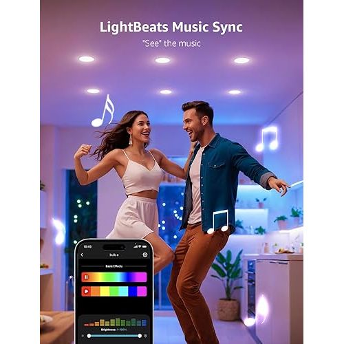  Lepro BR1 Smart Light Bulbs - Al Generated Lighting, Mood Recognition, LightBeats Music Sync, RGBWW Color Changing, Voice Control Via App, Work with Alexa & Google Assistant, BR30 E26 8W, 4 Packs