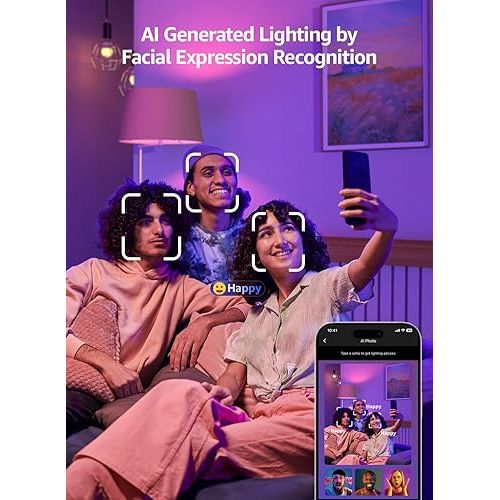  Lepro B1 Smart Light Bulbs - AI Generated Lighting, AI Mood Recognition, Lightbeats Music Sync, 2.4Ghz WiFi & Bluetooth LED RGB Bulb with App Control, Compatible with Alexa & Google Assistant, 4 Packs