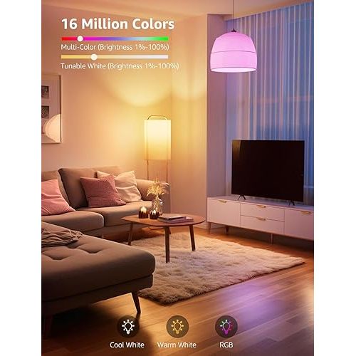  Lepro B1 Smart Light Bulbs - Dimmable Bluetooth LED Bulb with App Control, AI Generated Lighting, AI Mood Recognition, Lightbeats Music Sync, RGBWW Color Changing Lights Bulb for Home, Party, 4 Packs