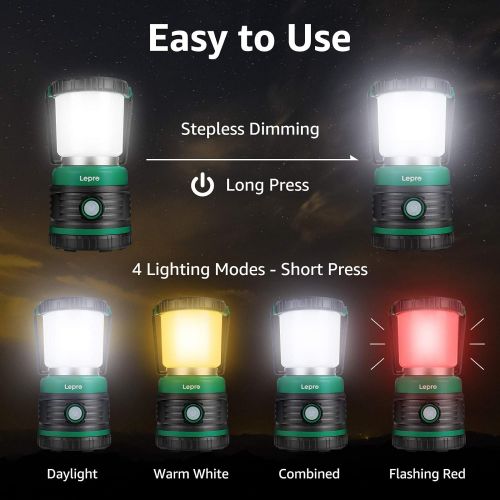  Lepro Lantern Camping Lantern, Battery Powered LED with 1500LM, 4 Light Modes, Waterproof Tent Light, Lantern Flashlight for Hurricane, Emergency Light, Survival Kit, Storms, Outag