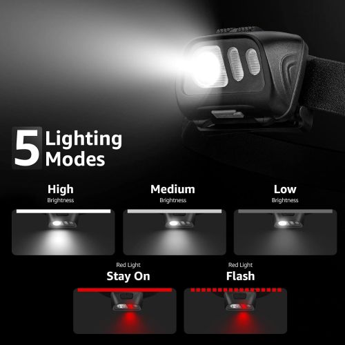  Lepro LED Headlamp Flashlights with Motion Sensor, Super Bright 1500Lux Head Lamp, 5 Lighting Modes, IPX4 Water Resistance, USB Rechargeable, Perfect for Adults and Kids, 2 Pack