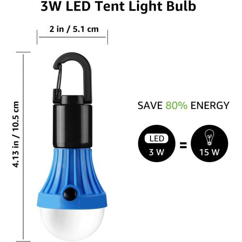  Lepro LED Camping Lantern, Camping Accessories, 3 Lighting Modes, Hanging Tent Light Bulbs with Clip Hook for Camping, Hiking, Hurricane, Storms, Outages, Collapsible, Batteries In