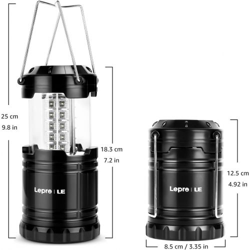  Lepro LED Camping Lantern Battery Powered, Super Bright, Collapsible, IPX4 Water Resistant, Outdoor Portable Lights for Emergency, Hurricane, Storms, Outages, 2 Packs