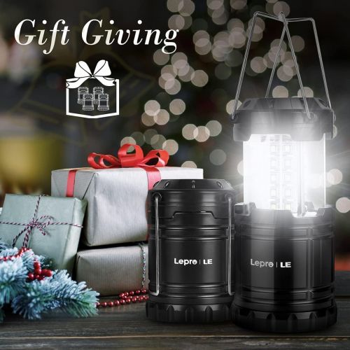  Lepro LED Camping Lantern Battery Powered, Super Bright, Collapsible, IPX4 Water Resistant, Outdoor Portable Lights for Emergency, Hurricane, Storms, Outages, 2 Packs