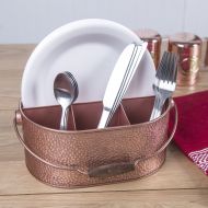 Leraze Elegant 4-compartment Kitchen Utensil Holder, Hammered Copper Galvanized Caddy with Wooden Handle for Cutlery Crock, Countertop Organizer