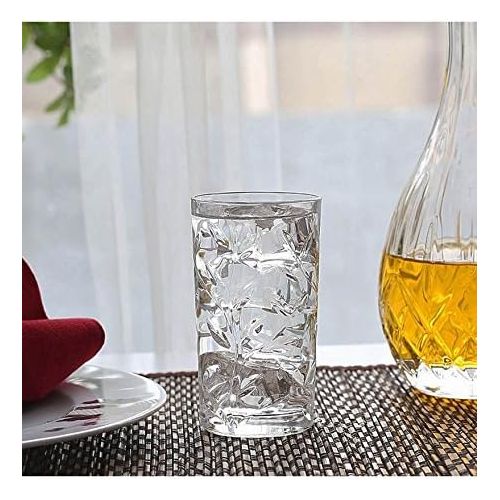  Leraze Crystal Highball Glasses [Set of 6] Drinking Glasses for Water, Juice, Beer, Wine, and Cocktails Tall Clear Heavy Base Bar Glass With Leaf/Twig Design, | 12 Ounces