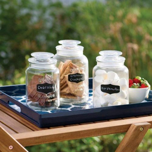  Leraze Glass Canister Set for Kitchen or Bathroom, Apothecary Glass Food Storage Jars with Airtight Lid and Chalkboard Labels - Set of 3 Cookie and Candy Jars, Storage Containers