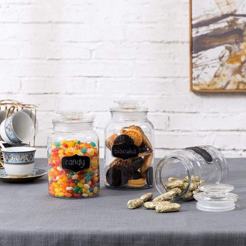  Leraze Glass Canister Set for Kitchen or Bathroom, Apothecary Glass Food Storage Jars with Airtight Lid and Chalkboard Labels - Set of 3 Cookie and Candy Jars, Storage Containers