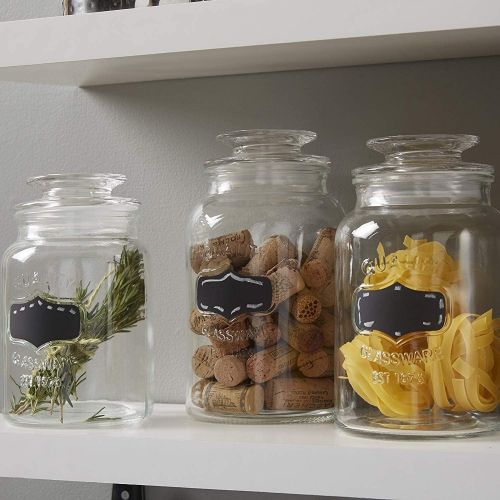  Leraze Glass Canister Set for Kitchen or Bathroom, Apothecary Glass Food Storage Jars with Airtight Lid and Chalkboard Labels - Set of 3 Cookie and Candy Jars, Storage Containers