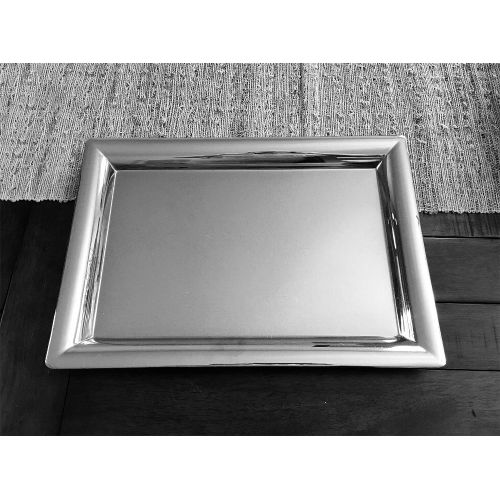  Leraze Elegant Mirrored Rectangular Silver Tray, Mirrored Tray for Whiskey Decanter, Candle Sticks, Vanity Set, Perfume Tray, and Serving