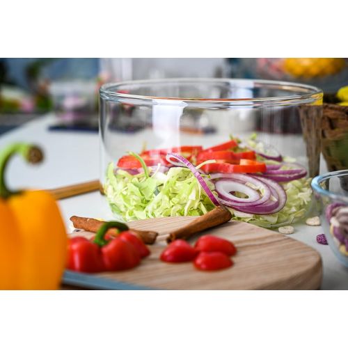  Leraze Large Glass Salad Bowl - Mixing and Serving Dish - 120 Oz. Clear Glass Fruit and Trifle Bowl