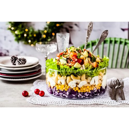  Leraze Large Glass Salad Bowl - Mixing and Serving Dish - 120 Oz. Clear Glass Fruit and Trifle Bowl