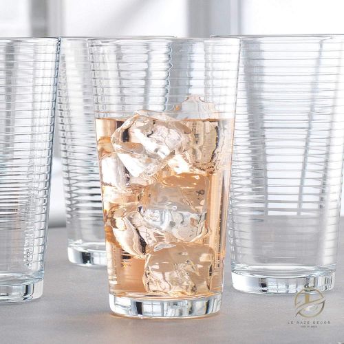  [아마존베스트]Le'raze Attractive Highball Glasses, Durable Drinking Glasses [Set Of 10] for Water, Juice, Cocktails, Beer and Wine, Heavy Base Ribbed Glassware Set - 16 Ounce