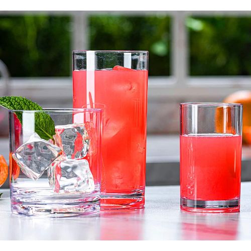  [아마존베스트]Le'raze Elegant Plastic Drinking Glasses Set of 12 - Attractive Clear Acrylic Tumblers - Unbreakable Drinkware Set Ideal for Indoor and Outdoor - Kid Friendly