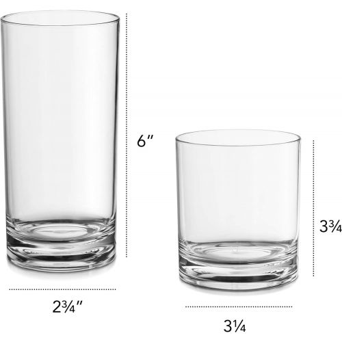  [아마존베스트]Le'raze Elegant Plastic Drinking Glasses Set of 12 - Attractive Clear Acrylic Tumblers - Unbreakable Drinkware Set Ideal for Indoor and Outdoor - Kid Friendly