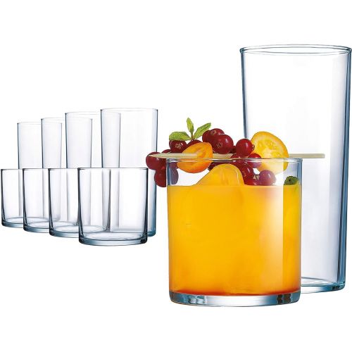  [아마존베스트]Le'raze Elegant Drinking Glasses, 8 Highball Glasses (16oz) and 8 Rocks Glass (12oz), Set of 16 Durable Glass Cups  Lead-Free Clear Glassware Set