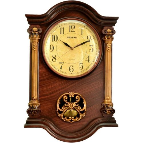  Leraze 22 x 15 x 3-Inch Grandfather Wall Clock with Swinging Pendulum, MahoganyGold