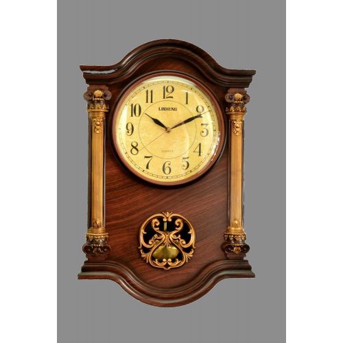  Leraze 22 x 15 x 3-Inch Grandfather Wall Clock with Swinging Pendulum, MahoganyGold