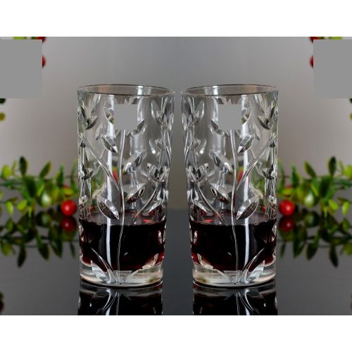  Leraze Crystal Highball Glasses [Set of 6] Drinking Glasses for Water, Juice, Beer, Wine, and Cocktails Tall Clear Heavy Base Bar Glass With Leaf/Twig Design, | 12 Ounces