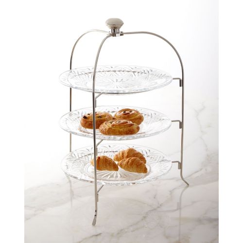  Leraze 3 Tier Round Serving Platter, Three Tiered Cake Tray Stand, Food Server Display Plate Rack, Crystal Clear, with Silver Stand, Dessert Server Stand/Cupcake Tower/Appetizer Serving T