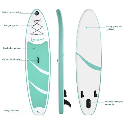  Leruyi Inflatable SUP Surfboards Stand Up Paddle Board with Carry Backpack Outdoor Double Layer Thickening Paddle Pump Kit - Mint Green