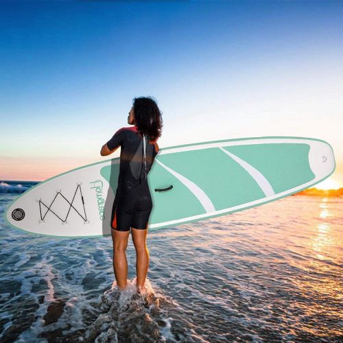  Leruyi Inflatable SUP Surfboards Stand Up Paddle Board with Carry Backpack Outdoor Double Layer Thickening Paddle Pump Kit - Mint Green