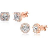 Lesa Michele Rose Gold Plated Sterling Silver Halo Studs with Swarovski Crystals
