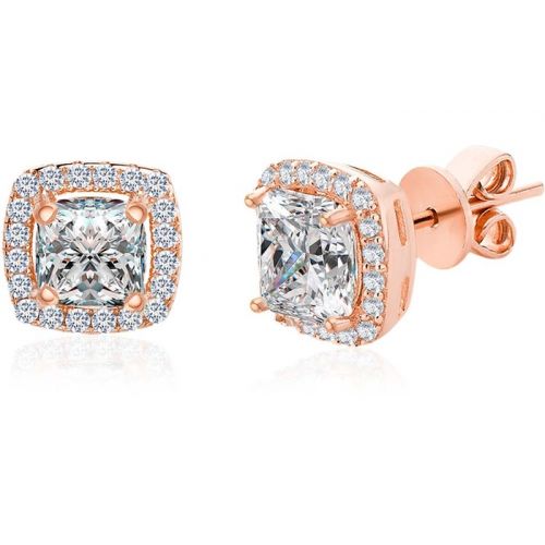  Lesa Michele Rose Gold Plated Sterling Silver Halo Studs with Swarovski Crystals