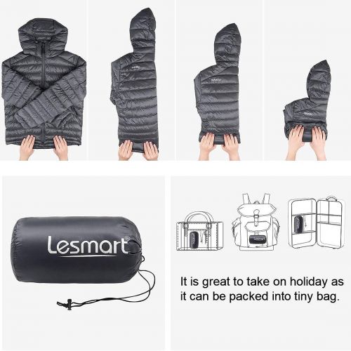  Lesmart Mens Packable Hooded Puffer Jacket Lightweight Water Resistant Down Jacket Insulation Winter Warm Coat