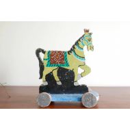 Lestrictmaximum Antique toy : Wood horse, pull toy - 1950s / cottage, shabby chic, child room antique nostalgic country boho chic bohemian folk farmhouse