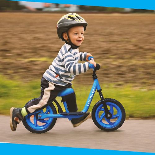  Lets Go 12 Inch Balance Bike with Foot Rest for 2-5 Years Old - Steel Balance to Pedal Bike with Platform and Mud Guard - Adjustable Seat and Handlebars - Puncture-Free Tire