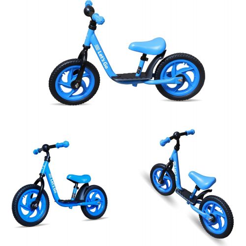  Lets Go 12 Inch Balance Bike with Foot Rest for 2-5 Years Old - Steel Balance to Pedal Bike with Platform and Mud Guard - Adjustable Seat and Handlebars - Puncture-Free Tire