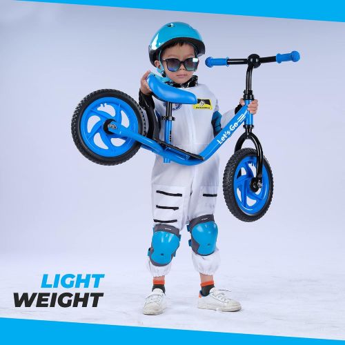  Lets Go 12 Inch Balance Bike with Foot Rest for 2-5 Years Old - Steel Balance to Pedal Bike with Platform and Mud Guard - Adjustable Seat and Handlebars - Puncture-Free Tire