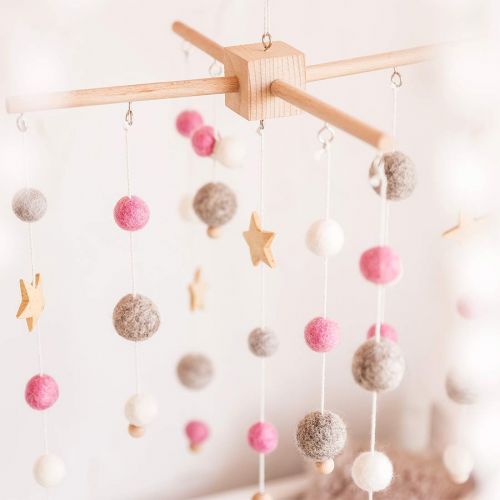  Lets Make Baby Crib Mobile  100% NZ Wool Colored Felt Ball Mobile for Your Boy or Girl Babies Bed Room  Designer Colors to Match Your Nursery and Delight Your Child