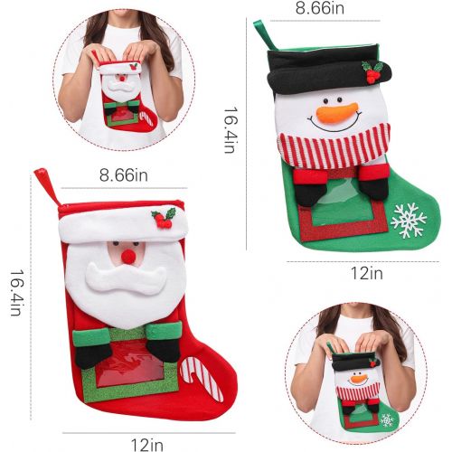  lets make 2 Pack Large Christmas Stockings 16 inches, Classic Red and Green Holiday Christmas Party Decoration (2 in 1, Can Store Photos)