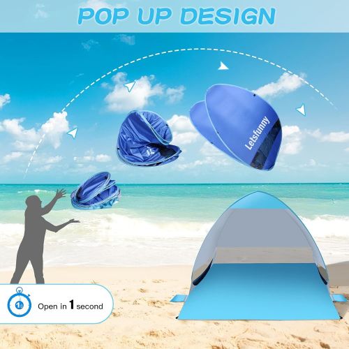  LetsFunny Large Pop up Beach Tent Sun Shade Shelter, UPF 50+ Pop-up 3-4 Person Outdoor Beach Tents Shelter Automatic Portable Sport Sun Umbrella Anti UV Baby Tent,Suitable for Fami