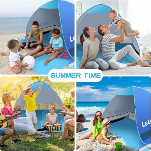  LetsFunny Large Pop up Beach Tent Sun Shade Shelter, UPF 50+ Pop-up 3-4 Person Outdoor Beach Tents Shelter Automatic Portable Sport Sun Umbrella Anti UV Baby Tent,Suitable for Fami