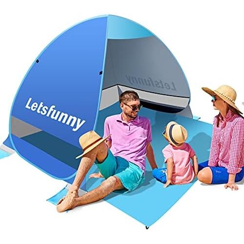  LetsFunny Large Pop up Beach Tent Sun Shade Shelter, UPF 50+ Pop-up 3-4 Person Outdoor Beach Tents Shelter Automatic Portable Sport Sun Umbrella Anti UV Baby Tent,Suitable for Fami