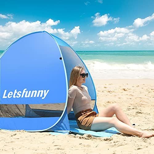  LetsFunny Large Pop up Beach Tent Sun Shade Shelter, UPF 50+ Pop-up 3-4 Person Outdoor Beach Tents Shelter Automatic Portable Sport Sun Umbrella Anti UV Baby Tent,Suitable for Fami