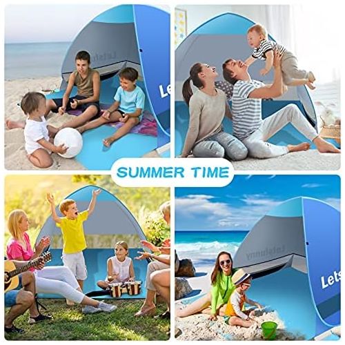  LetsFunny Large Pop up Beach Tent Sun Shade Shelter, UPF 50+ Pop-up 3-4 Person Outdoor Beach Tents Shelter Automatic Portable Sport Sun Umbrella Anti UV Baby Tent,Suitable for Fami