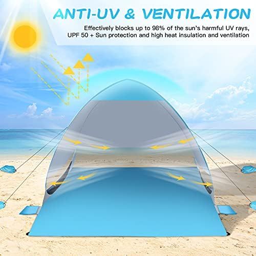  LetsFunny Large Pop up Beach Tent Sun Shade Shelter, UPF 50+ Pop-up 3-4 Person Outdoor Beach Tents Shelter Automatic Portable Sport Sun Umbrella Anti UV Baby Tent,Suitable for Fami