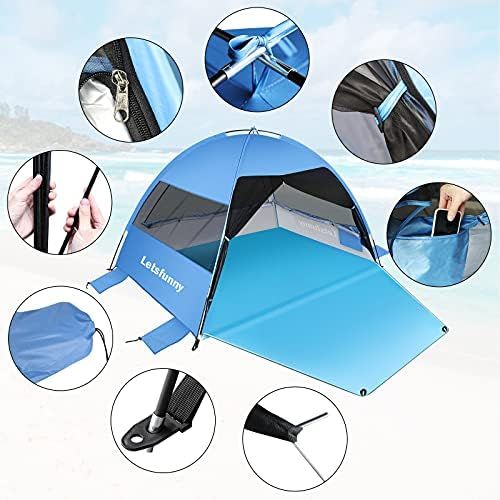  LetsFunny Large Easy Setup Beach Tent,Anti-UV Beach Shade Shelter Beach Canopy Tent Sun Shade with Extended Floor & 3 Mesh Roll Up Windows Fits 3-4 Person,Portable Shade Tent for Outdoor Cam